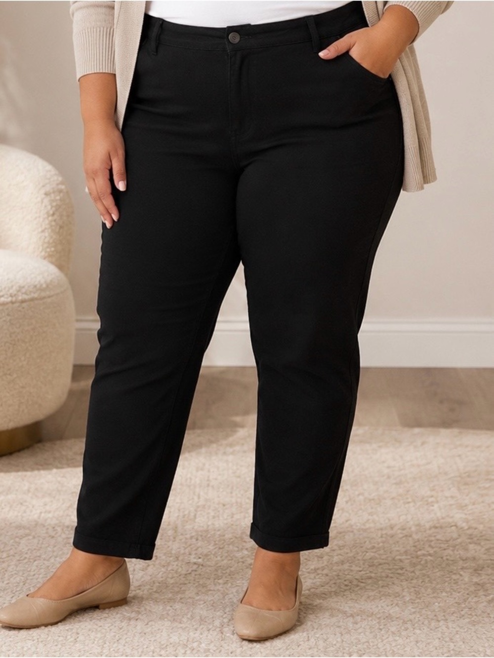 Black Straight Leg Pants with Tummy Control